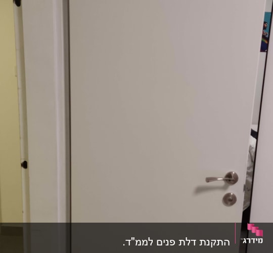 דלת לבנה עם ידית מתכת כסופה
